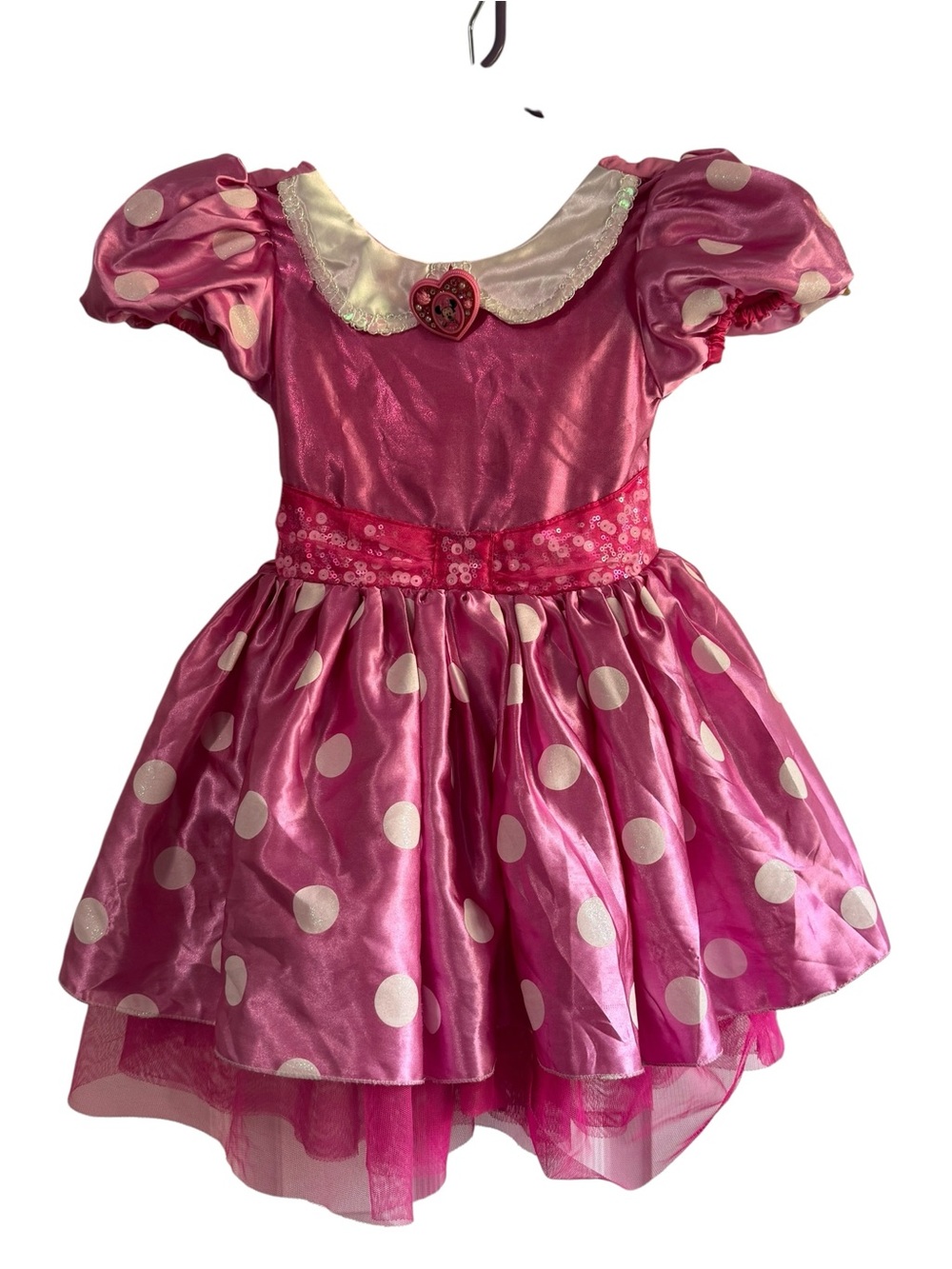 Disney Minnie Mouse Pink Polka Dot Costume Dress Size 3 Heart Cameo Sequin Waist